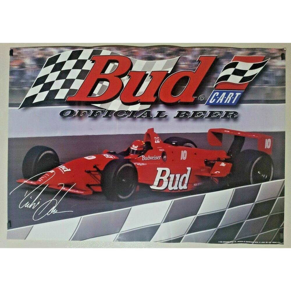 Vintage Anheuser Busch Budweiser Cart Racing Tavern‎ / Store Poster 27"x19" NOS
